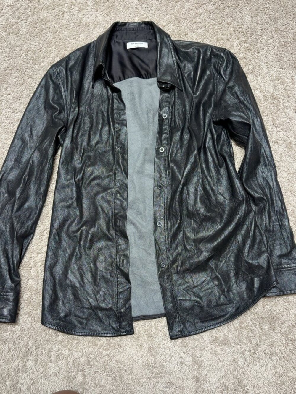 Aritzia Babaton Vegan Leather Button Up Shirt